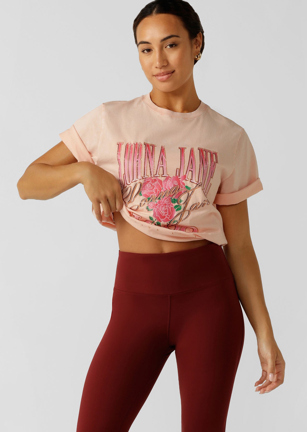 Lorna Jane Vintage Rose Relaxed Tee - Washed Sunkissed Peach