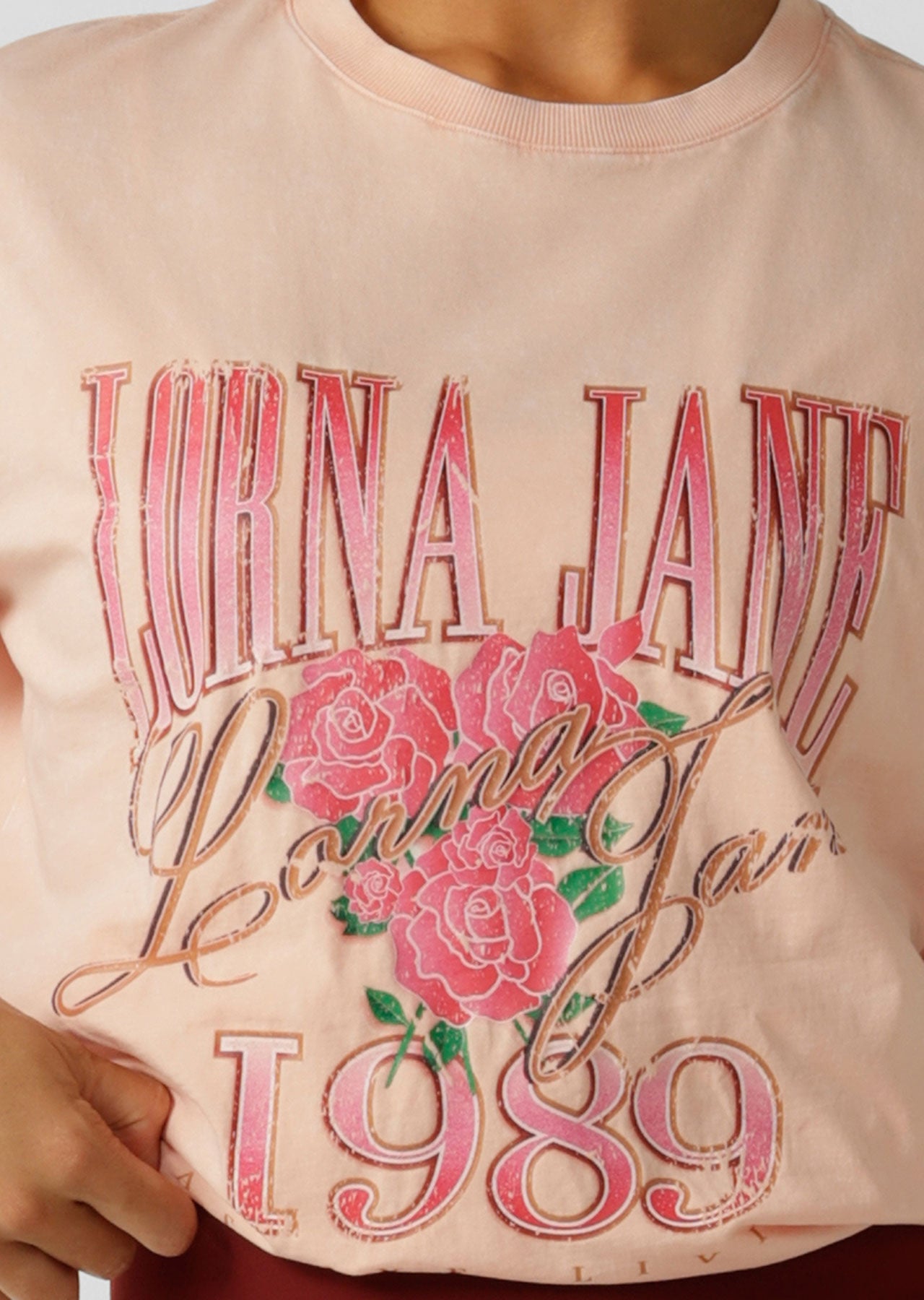 Lorna Jane Vintage Rose Relaxed Tee - Washed Sunkissed Peach