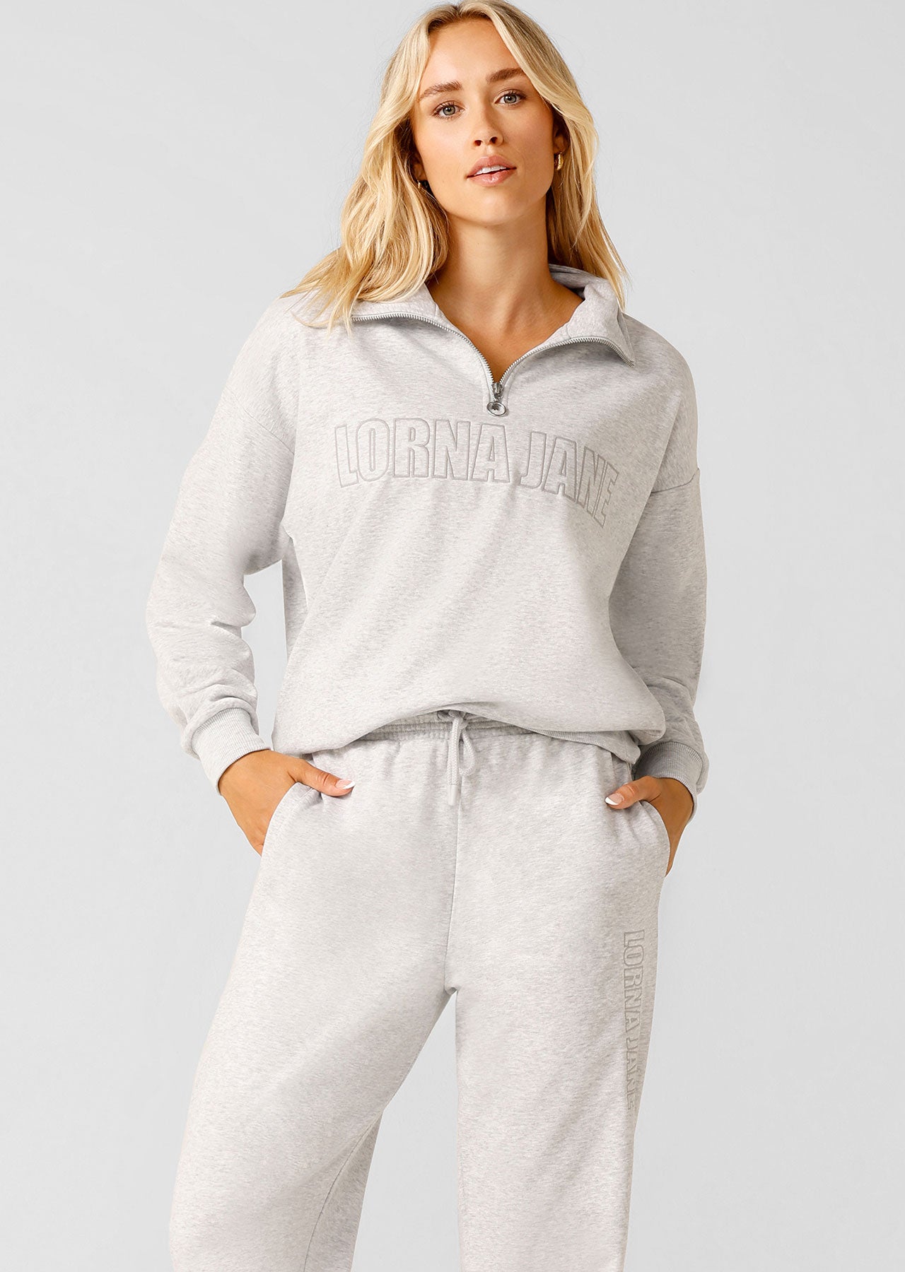 Lorna Jane Iconic Quarter Zip Sweat - Light Grey Marl