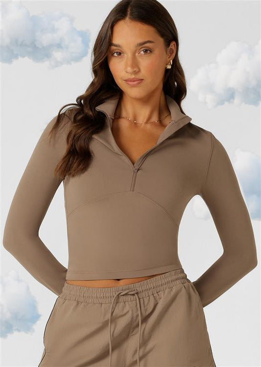 Lorna Jane Liberty Active 1/2 Zip Long Sleeve Top - Bone