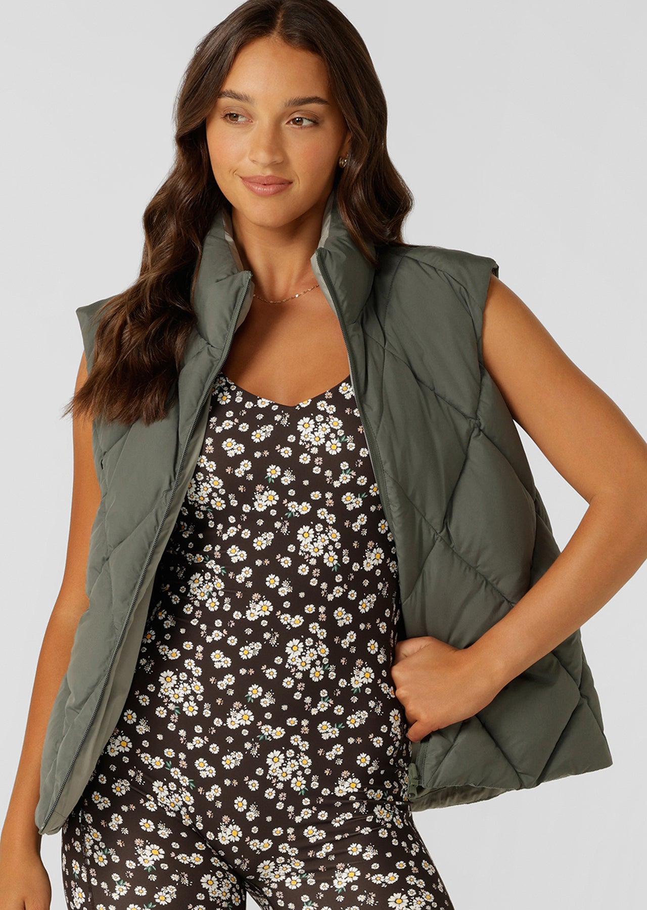 Lorna Jane Winter Warmth Reversible Puffer Vest - Agave Green