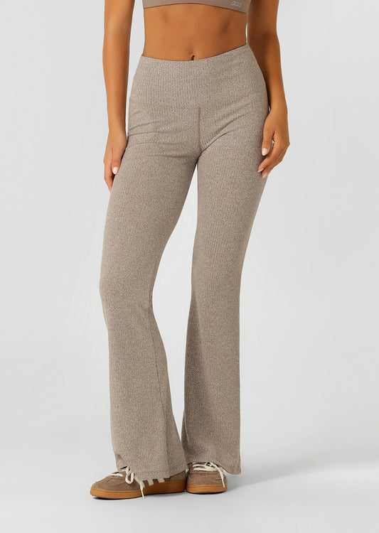 Lorna Jane Mindful Rib Full Length Flared Leggings - Bone Marl