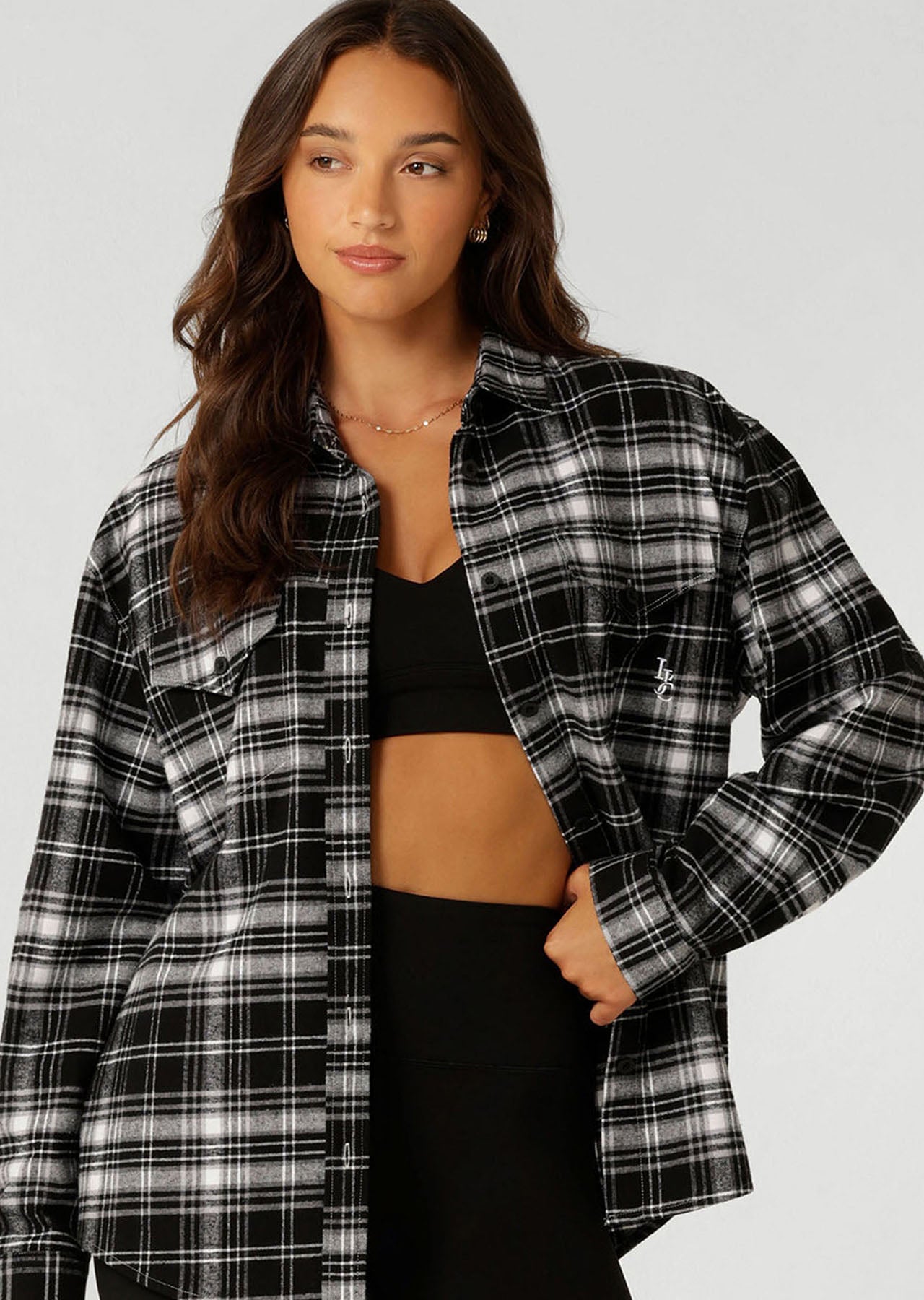 Lorna Jane Weekend Away Flannel Shirt - Black Check