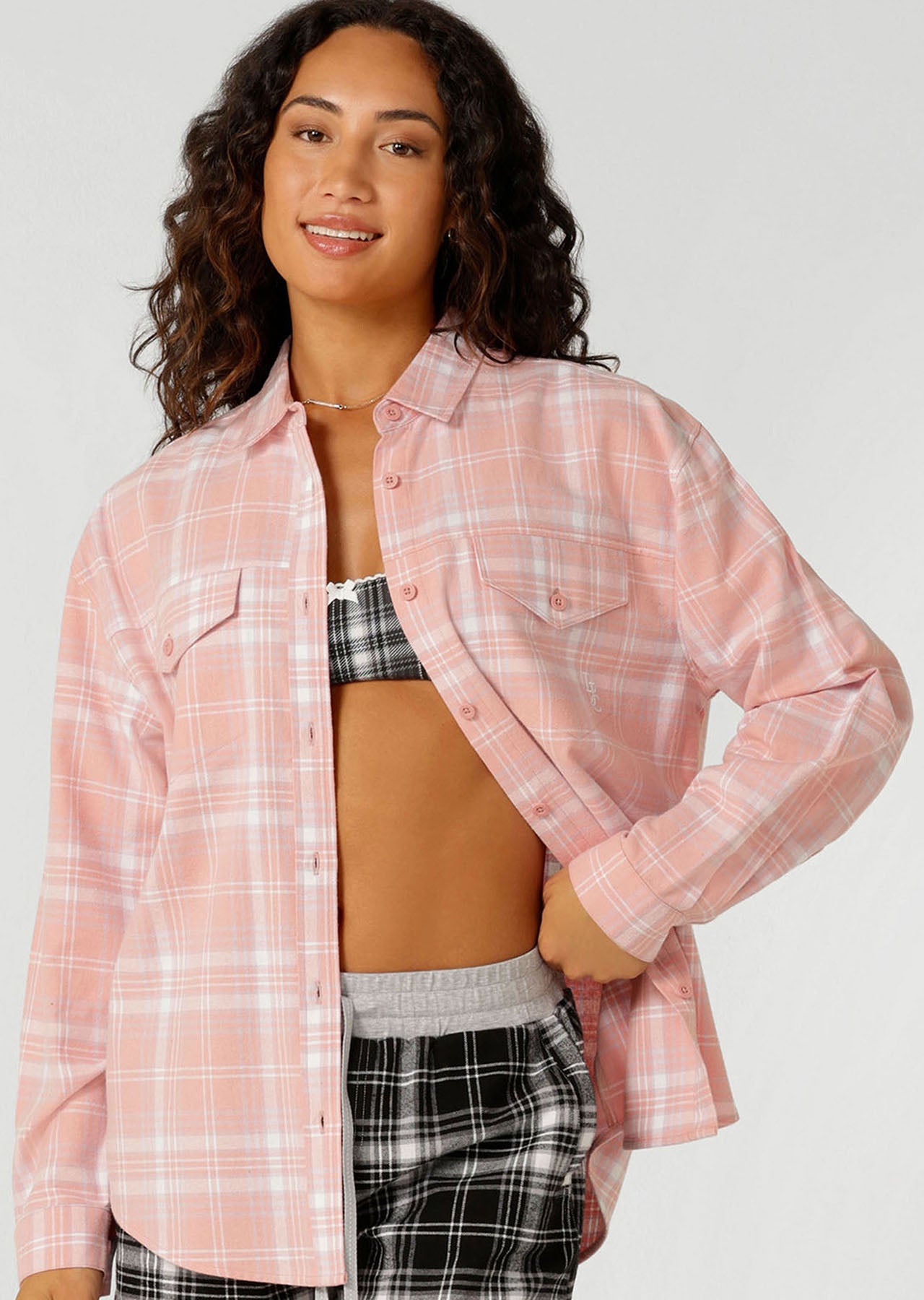 Lorna Jane Weekend Away Flannel Shirt - Pink Check