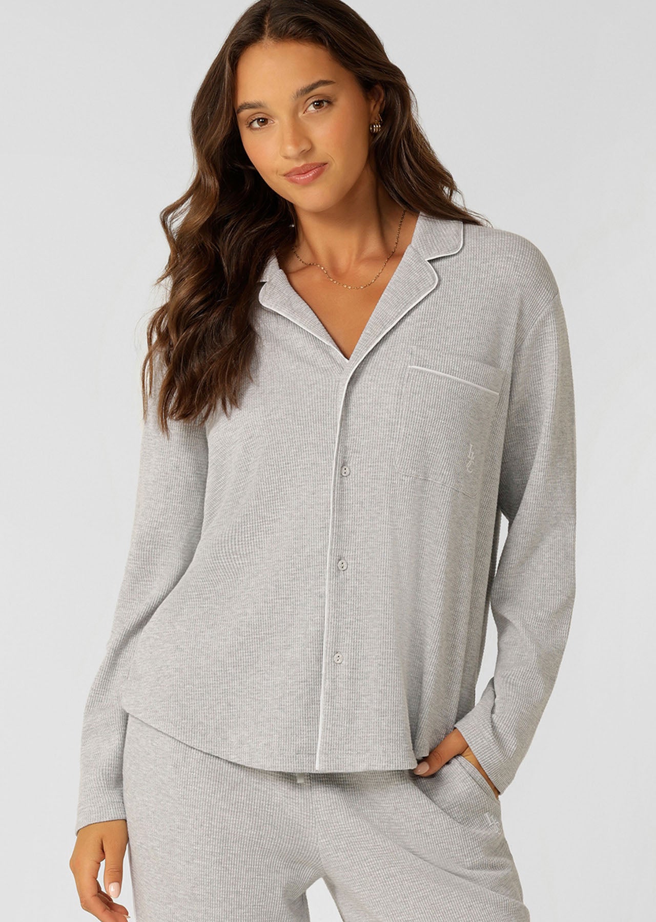 Lorna Jane Waffle Lounge Shirt - Grey Marl