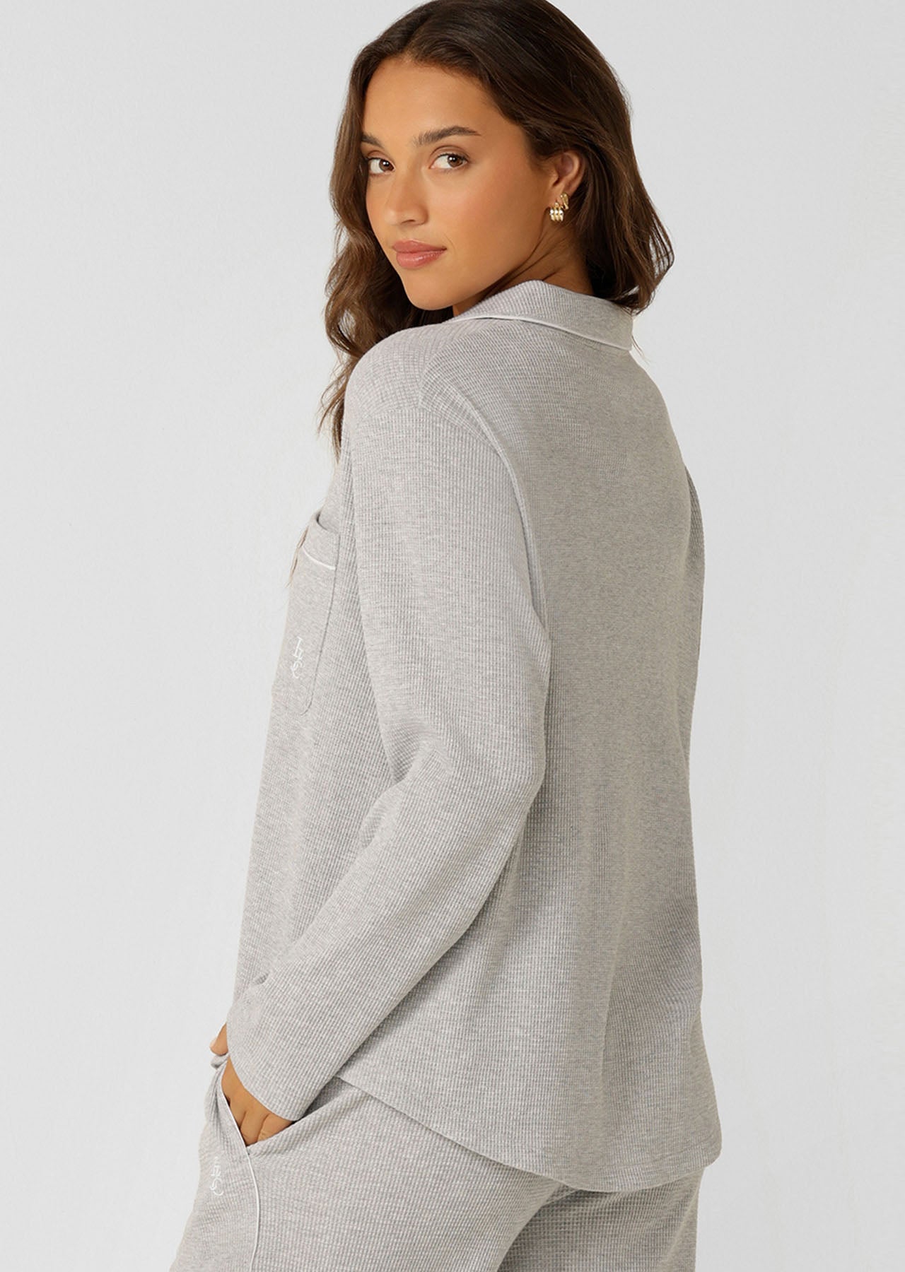 Lorna Jane Waffle Lounge Shirt - Grey Marl