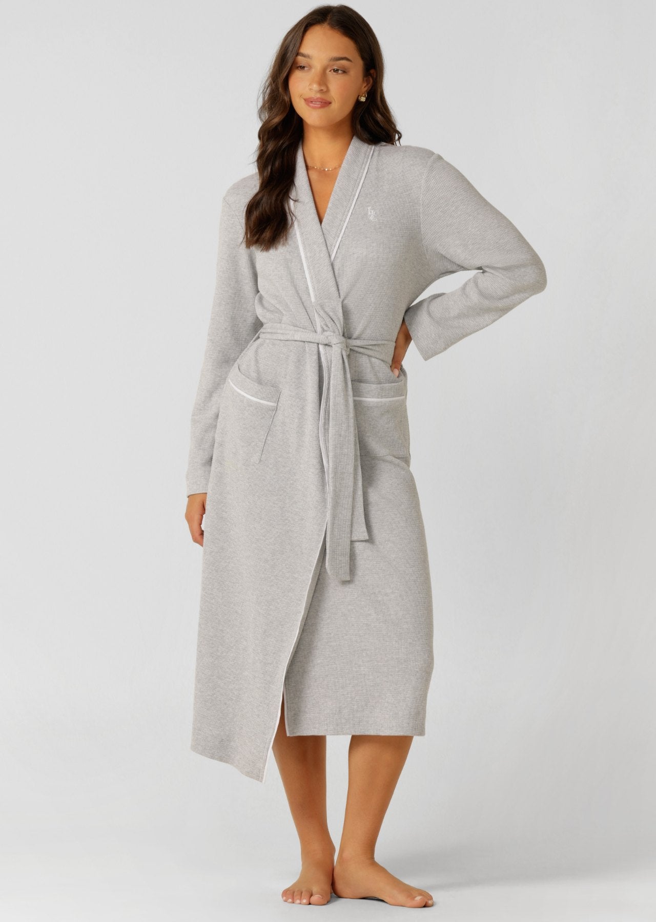 Lorna Jane Waffle Rest And Recover Robe - Grey Marl