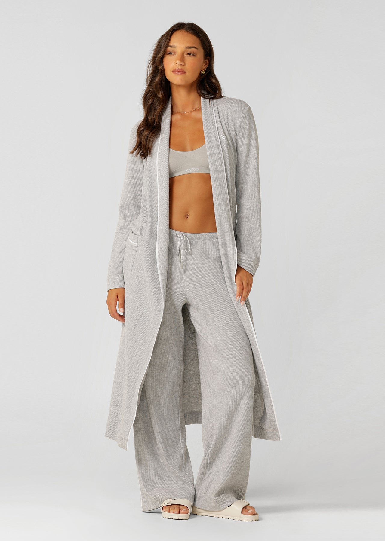 Lorna Jane Waffle Rest And Recover Robe - Grey Marl