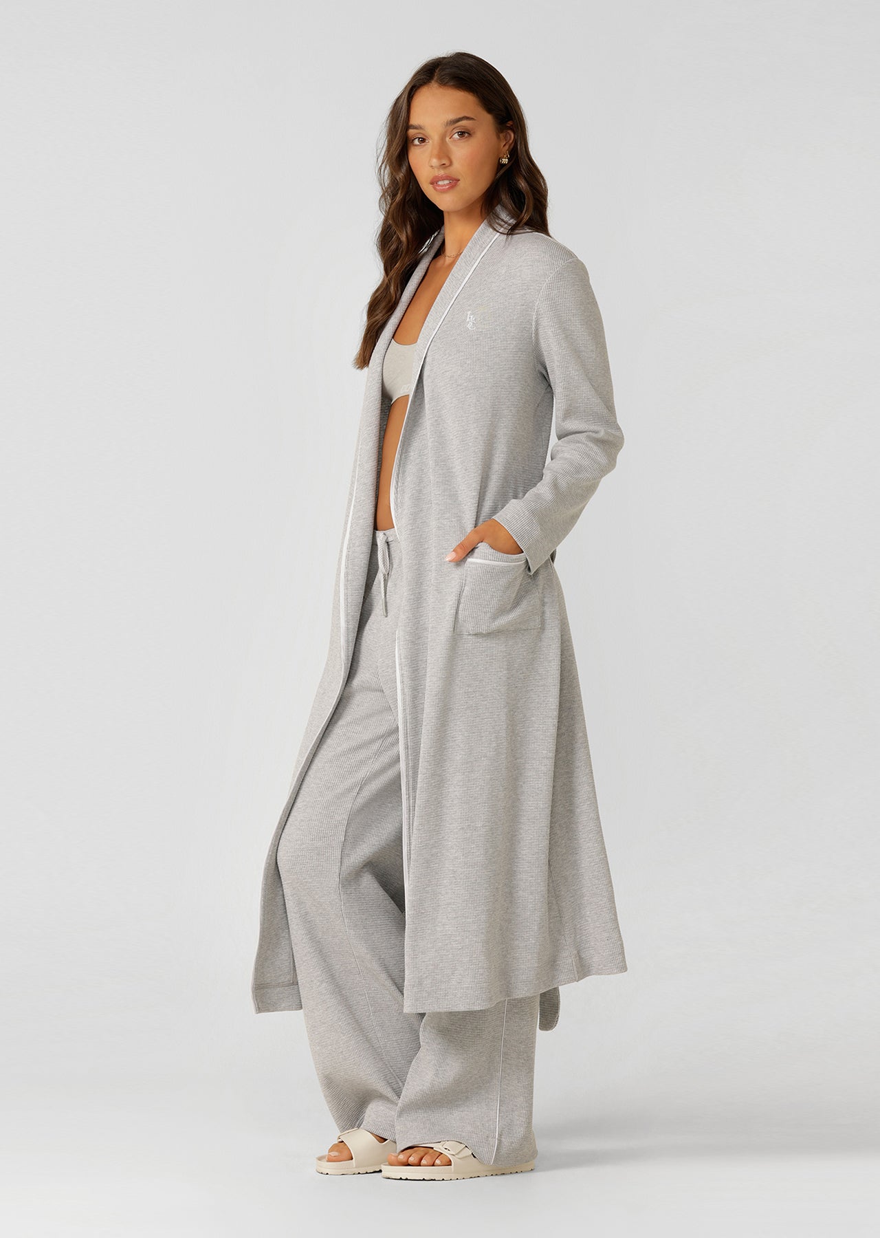 Lorna Jane Waffle Rest And Recover Robe - Grey Marl