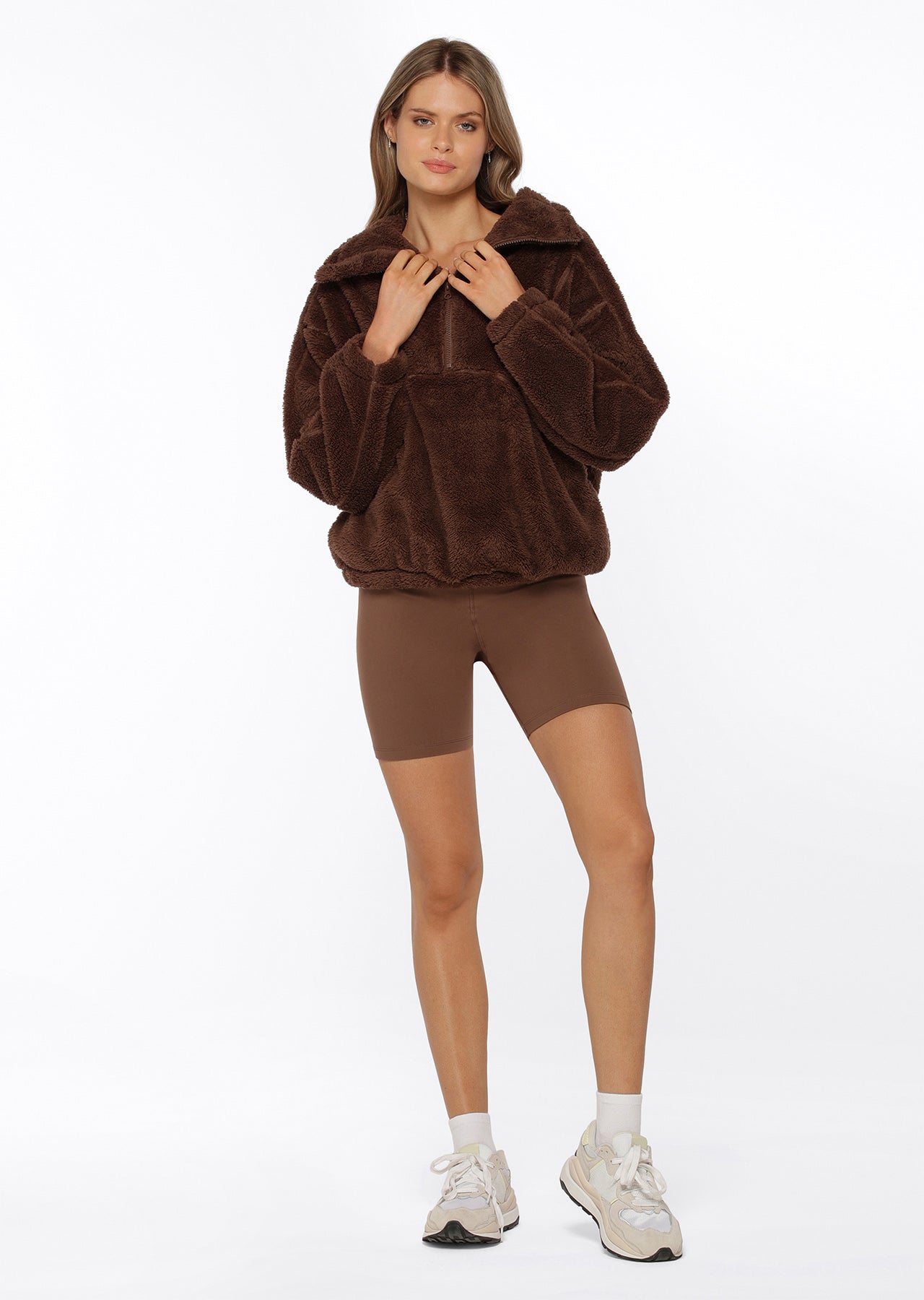 Lorna Jane Zip Front Teddy Pullover - Chocolate