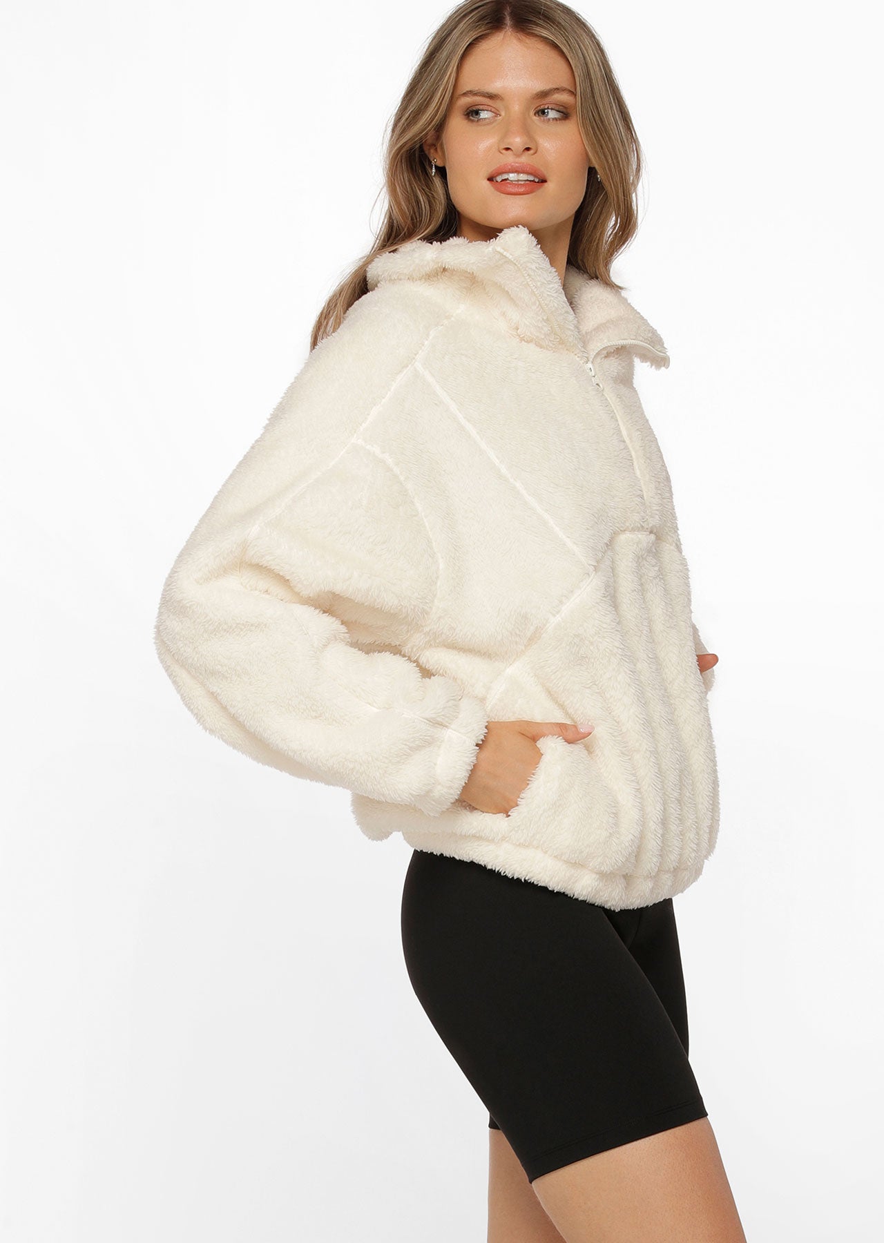 Lorna Jane Zip Front Teddy Pullover - Cream