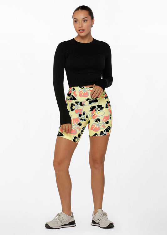Lorna Jane Hibiscus Hi-Fold No Ride Bike Shorts - Hibiscus Print