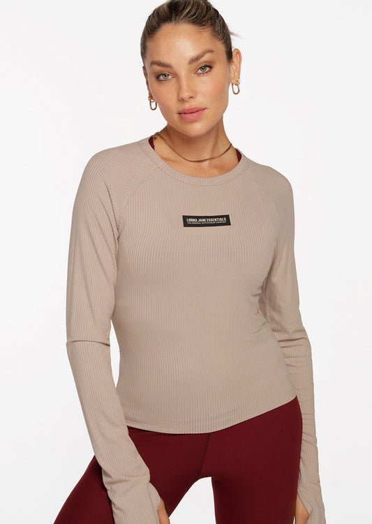 Lorna Jane Warm Up Rib Long Sleeve Top - Off White