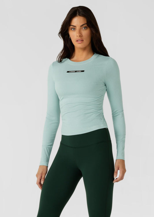 Lorna Jane Easy Adjust Longsleeve Rib Top - Sea Mist