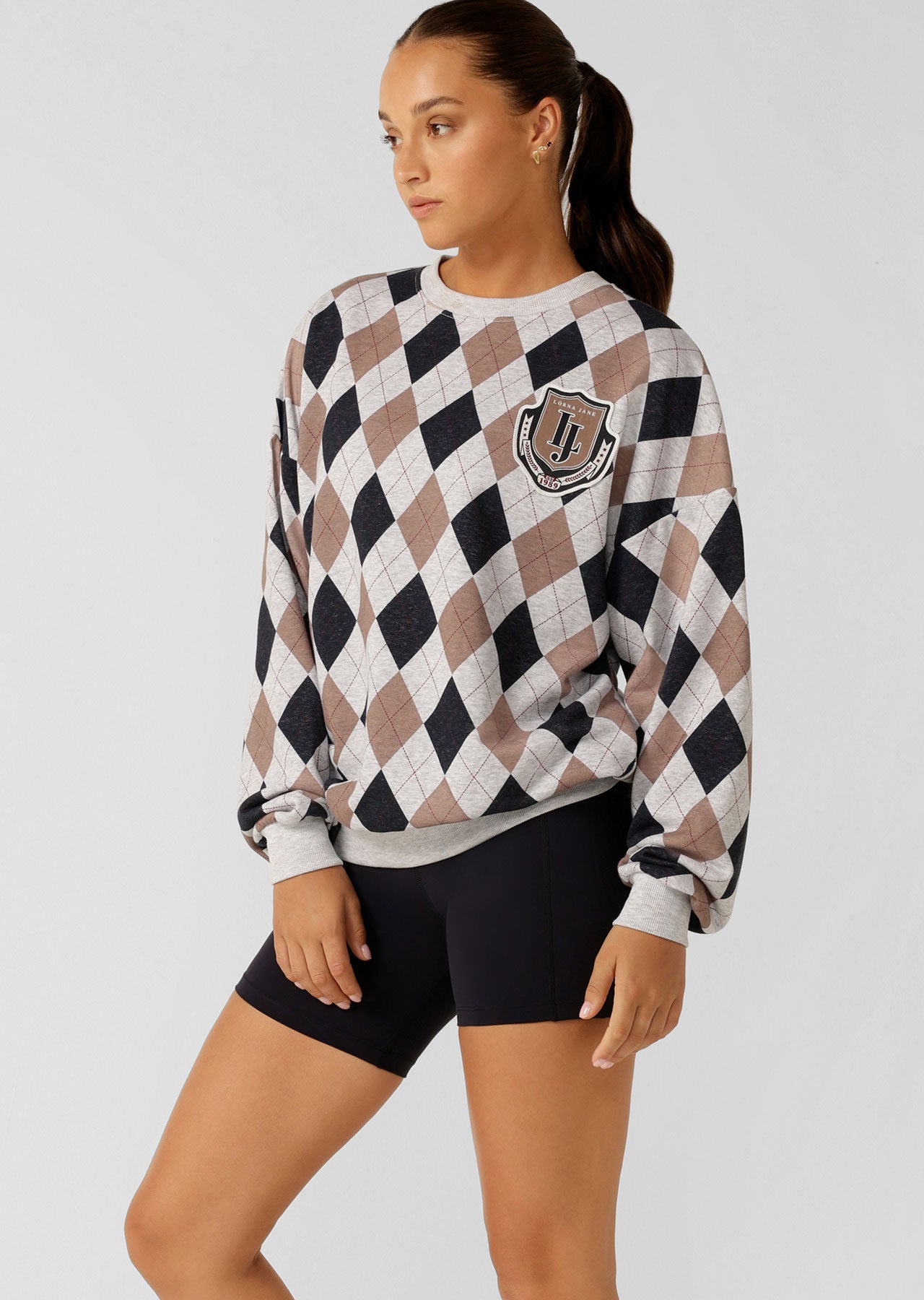 Lorna Jane Alumni Argyle Oversized Sweat - Argyle Print