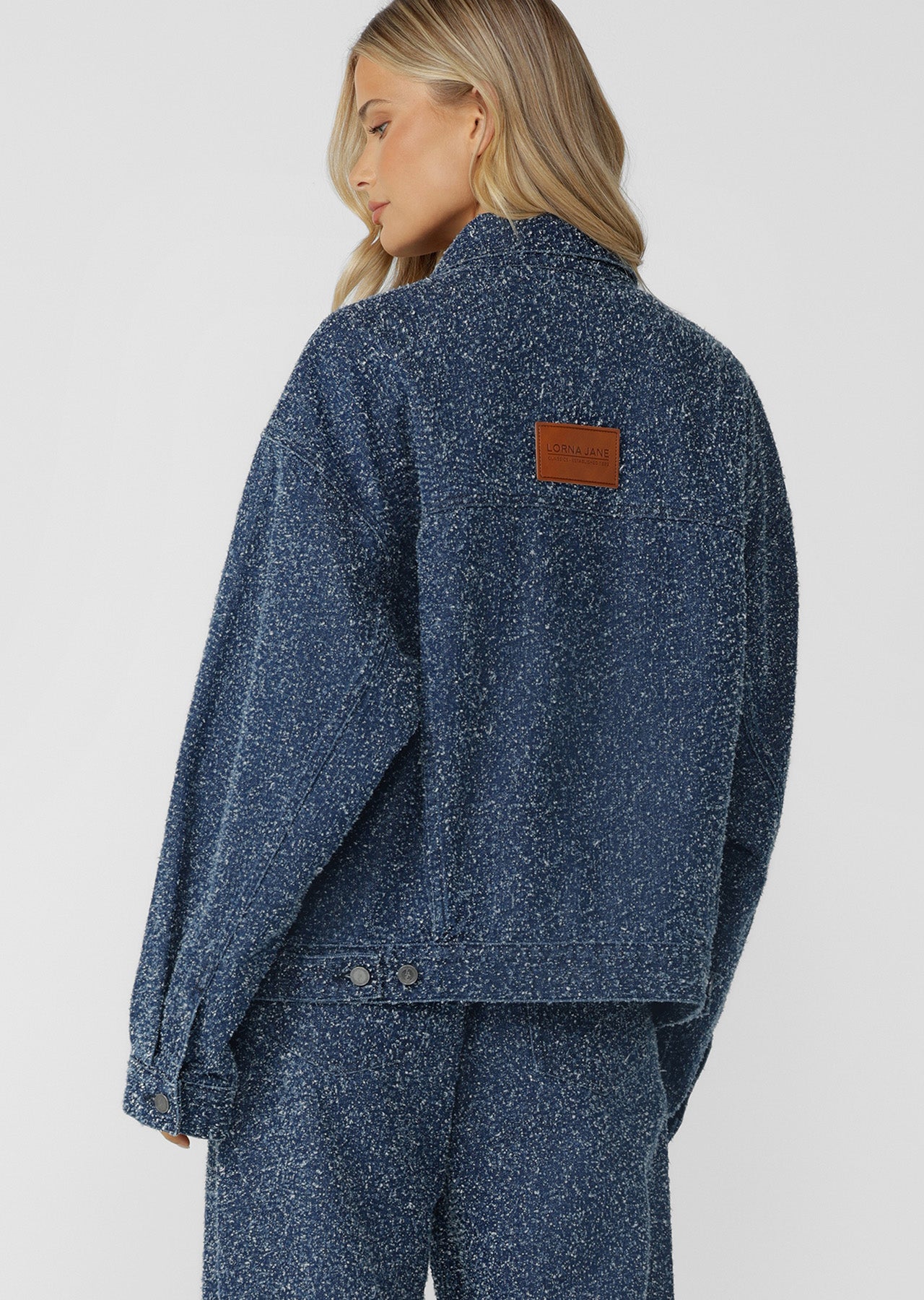 Lorna Jane Valentina Boucle Denim Jacket - Dark Blue Boucle Denim