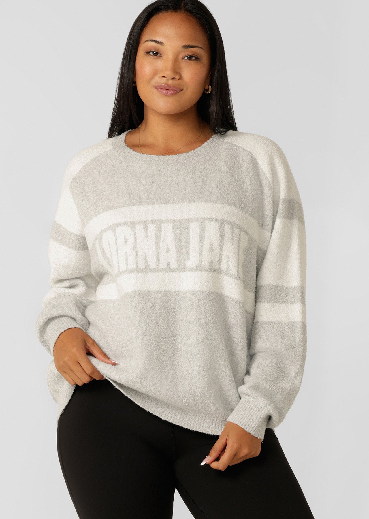 Lorna Jane Cloud Soft Logo Knit Jumper - Grey Marl