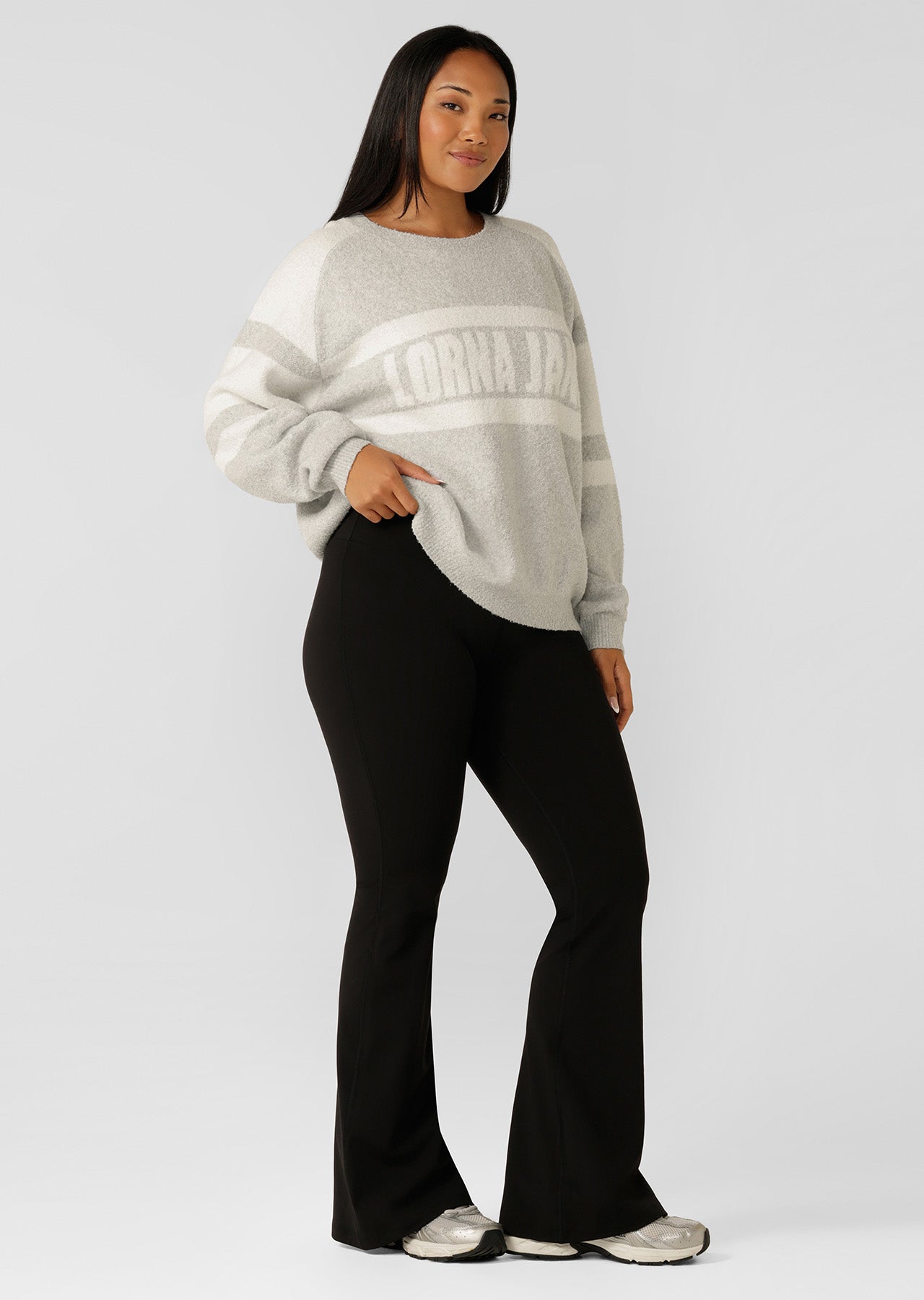 Lorna Jane Cloud Soft Logo Knit Jumper - Grey Marl