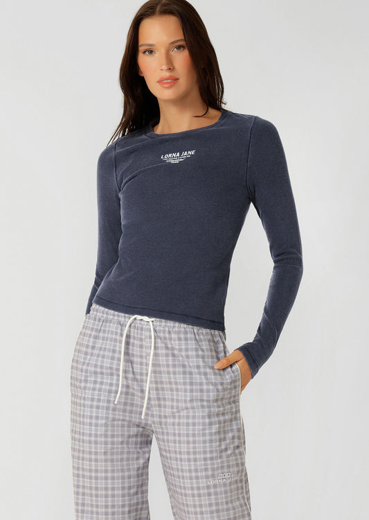 Lorna Jane Original Sport Washed Rib Long Sleeve Top - Washed Midnight Blue