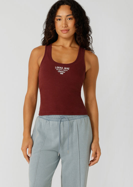 Lorna Jane Original Sport Washed Rib Tank - Washed Dark Ruby