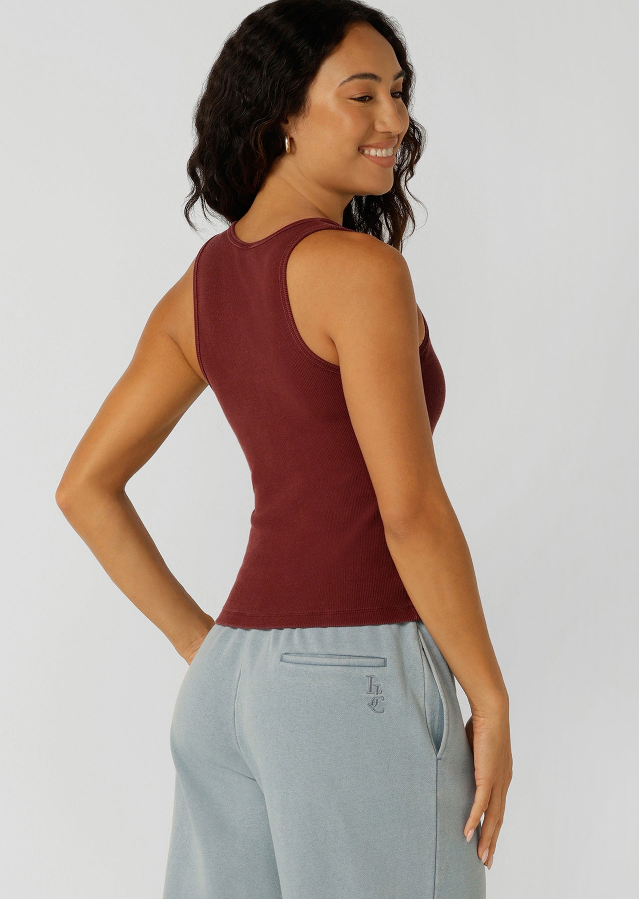 Lorna Jane Original Sport Washed Rib Tank - Washed Dark Ruby