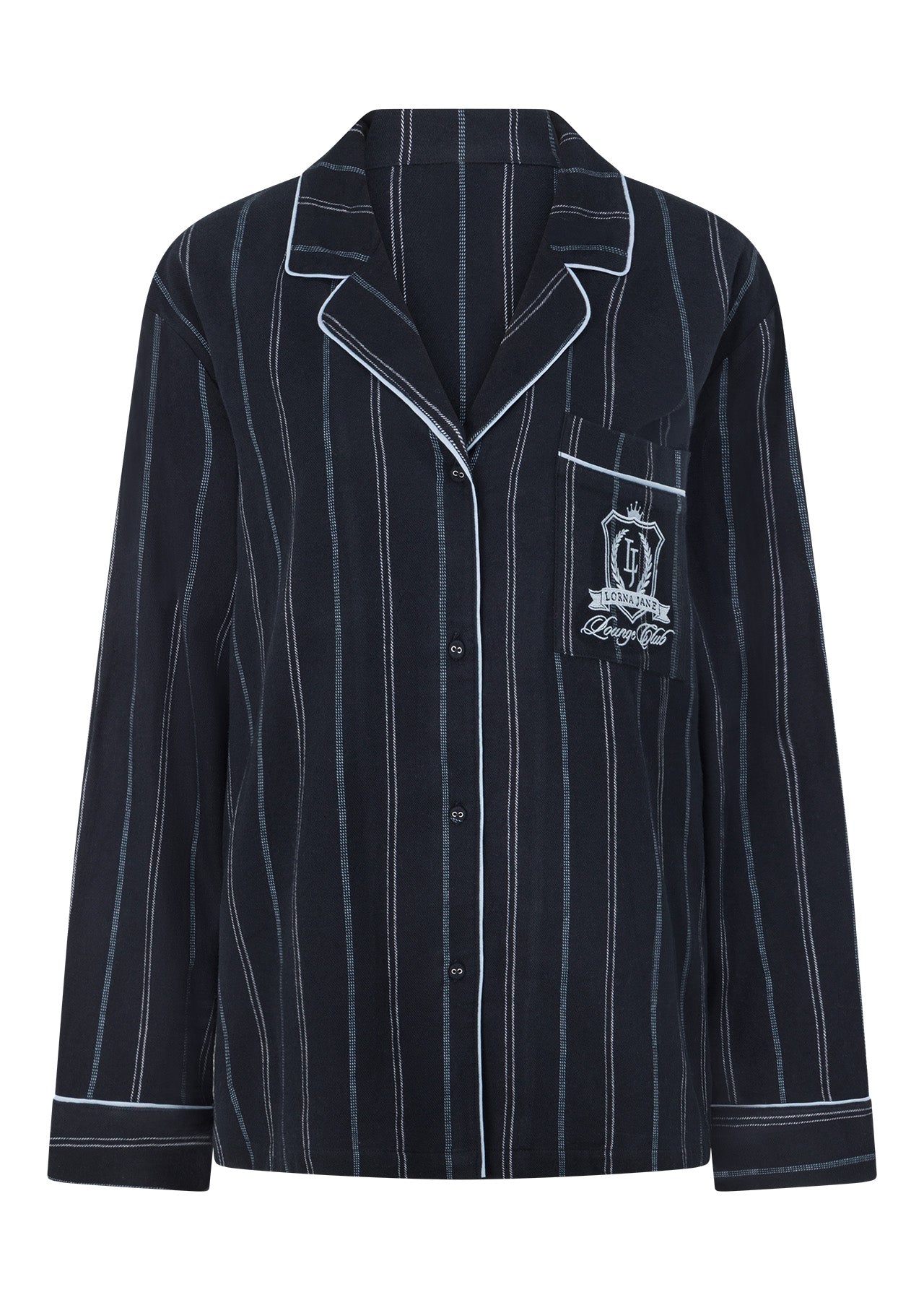 Lorna Jane Flannel Lounge Shirt - Navy Pinstripe