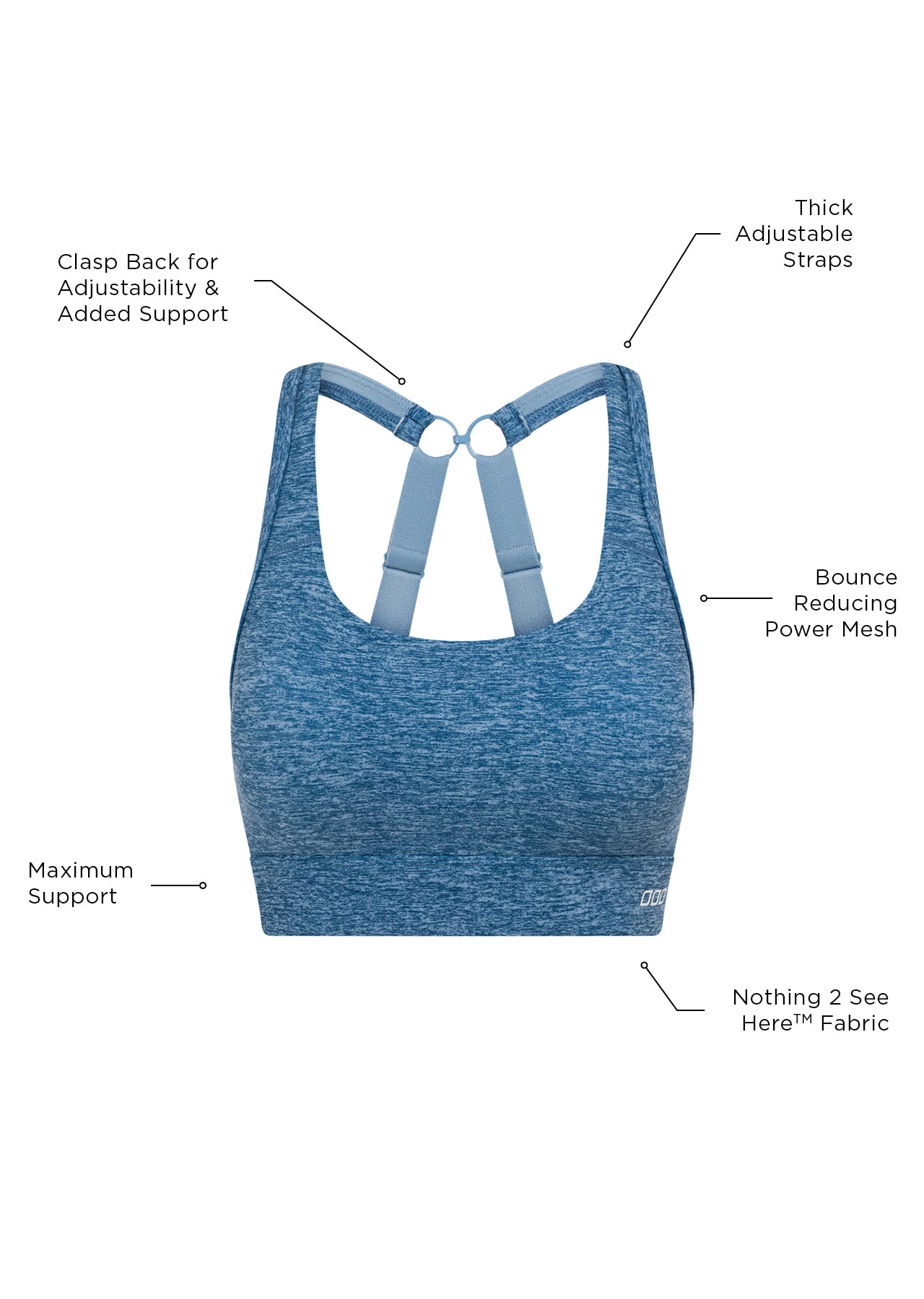 Lorna Jane Amy Maximum Support Sports Bra - Washed Out Blue Marl Print