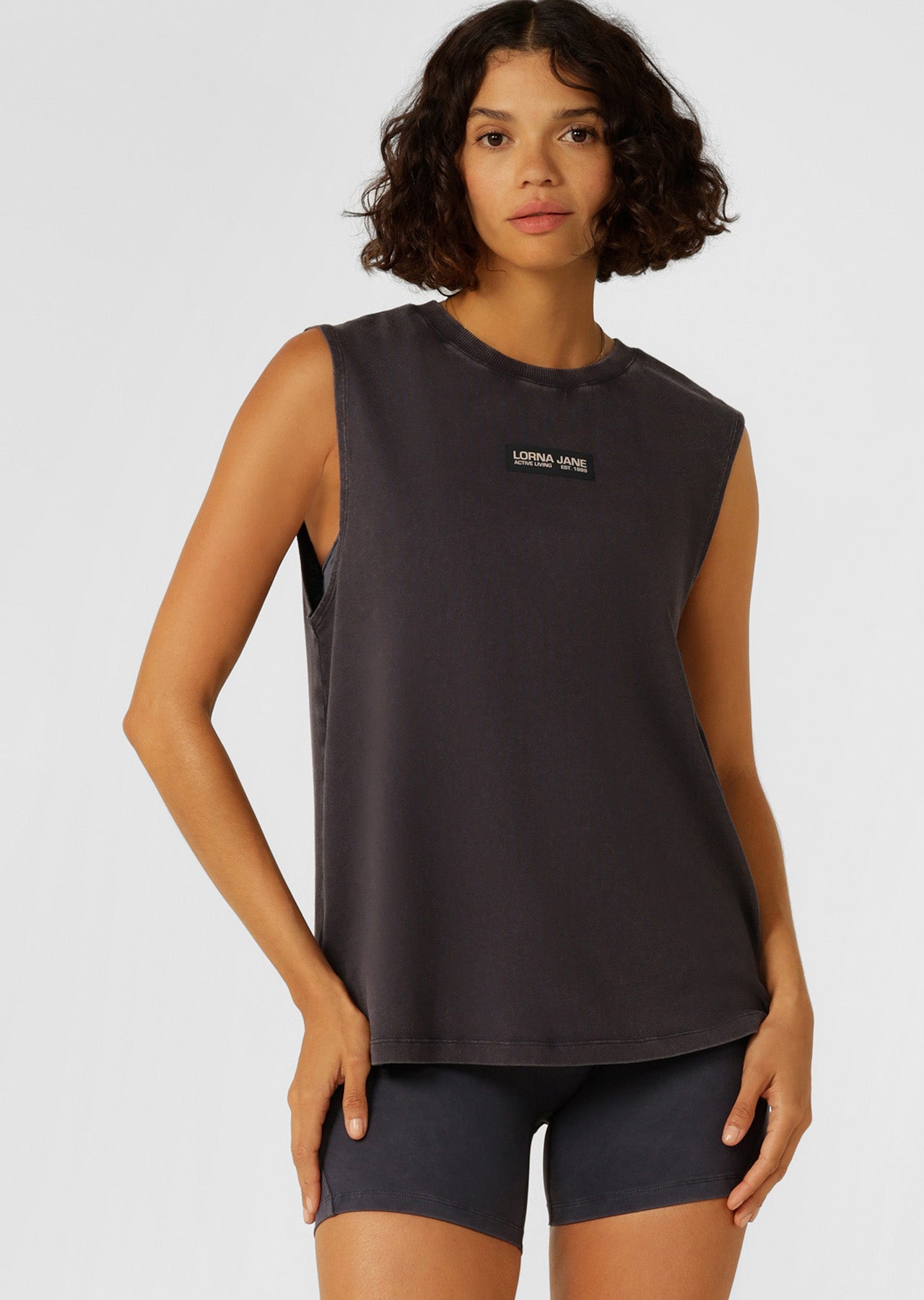 Lorna Jane Fade Away Washed Muscle Tank - Washed Midnight Blue