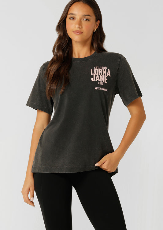 Lorna Jane Heritage Inspiration Washed Relaxed T-Shirt - Washed Black