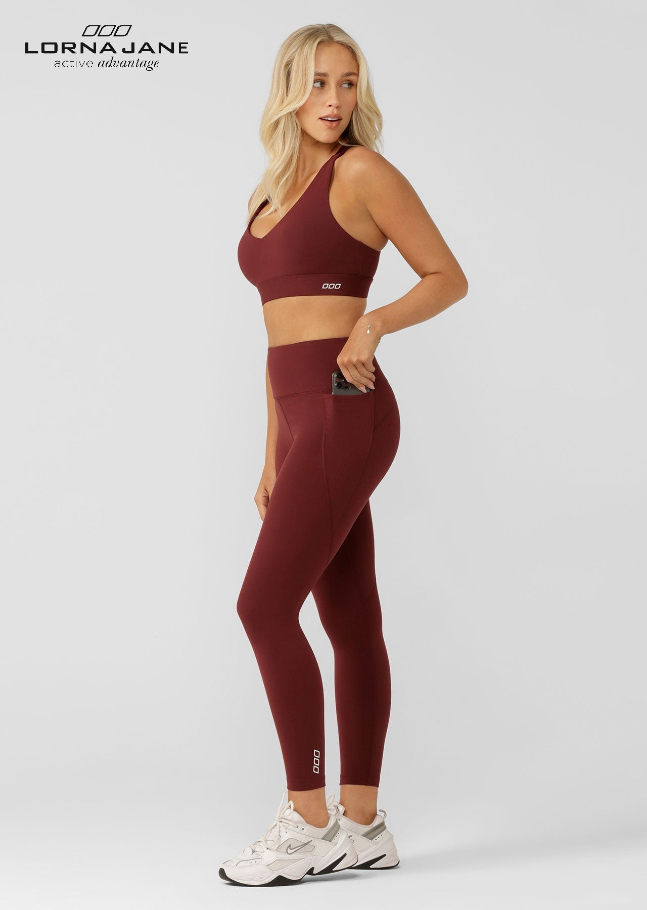 Lorna Jane Amy Phone Pocket Ankle Biter Tech Leggings - Maroon