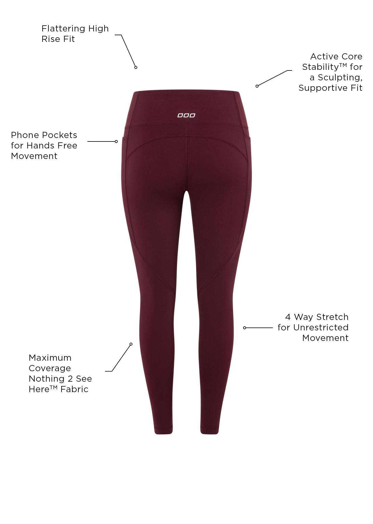 Lorna Jane Amy Phone Pocket Ankle Biter Tech Leggings - Maroon