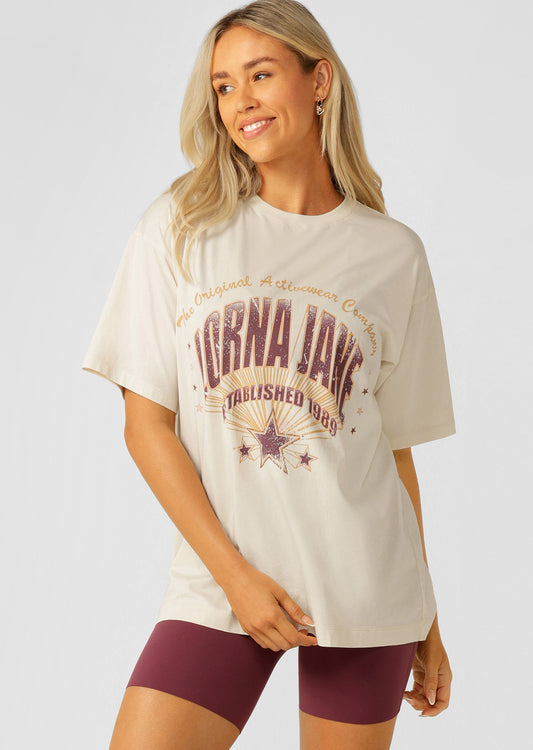 Lorna Jane Reach For The Stars Boyfriend Tee - Washed Cream
