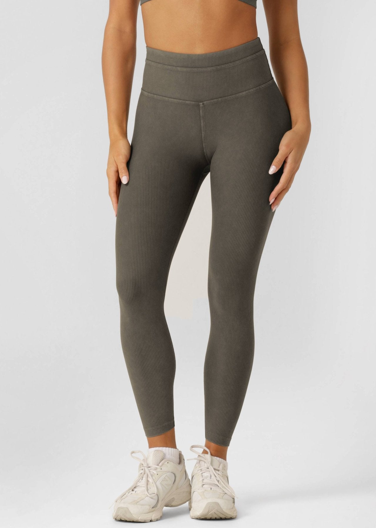 Lorna Jane Perform Washed Rib Ankle Biter Leggings - Washed Khaki Haze