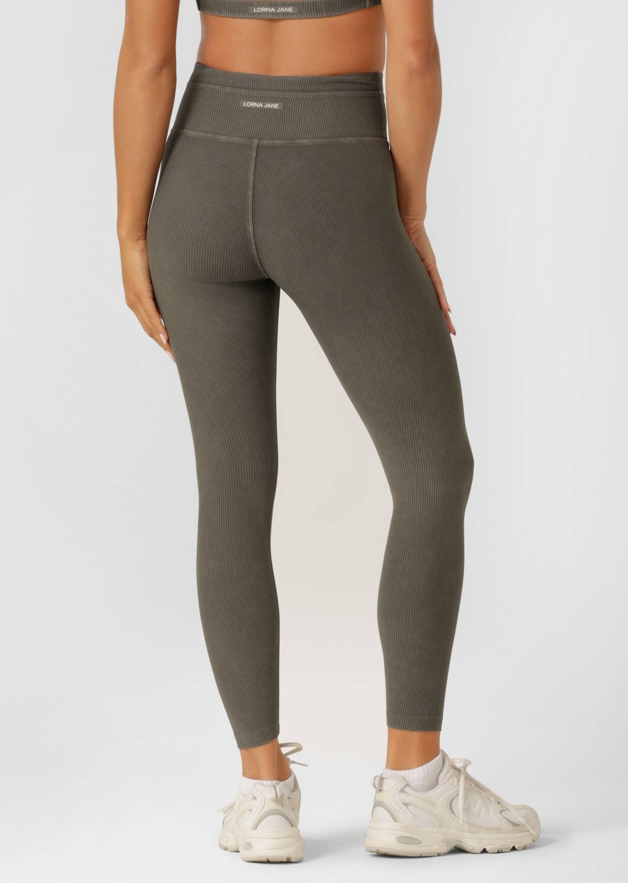 Lorna Jane Perform Washed Rib Ankle Biter Leggings - Washed Khaki Haze