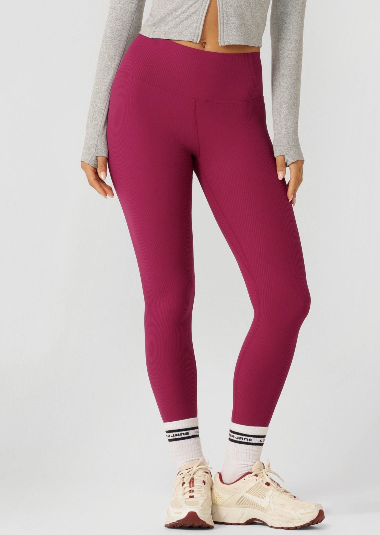 Lorna Jane Irresistible Rib Full Length Leggings - Berry Red
