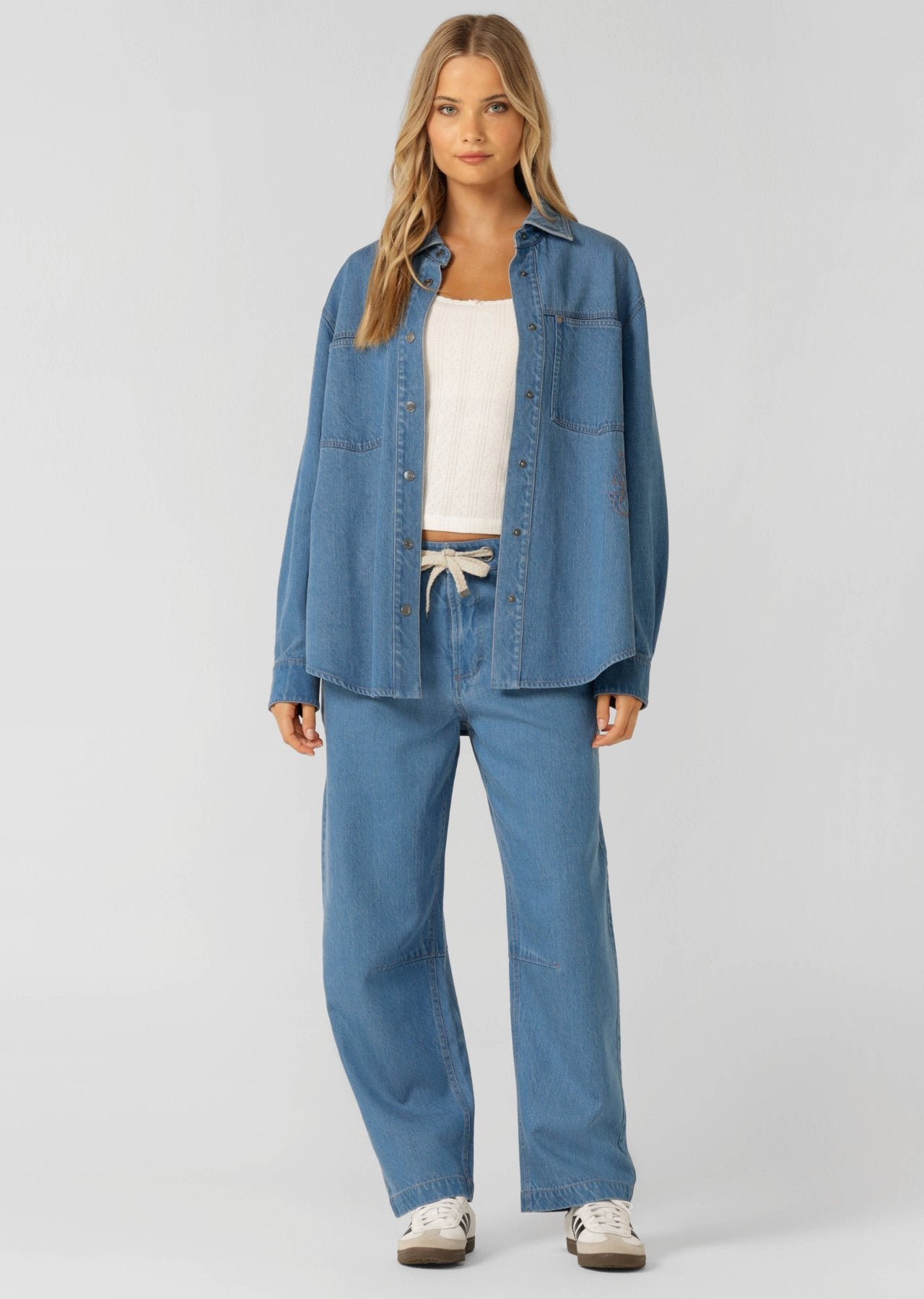 Lorna Jane Off Duty Vintage Wash Denim Shirt - Blue Denim