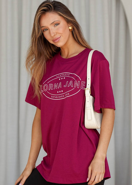Lorna Jane LJ Athletic Relaxed T-Shirt - Berry Red