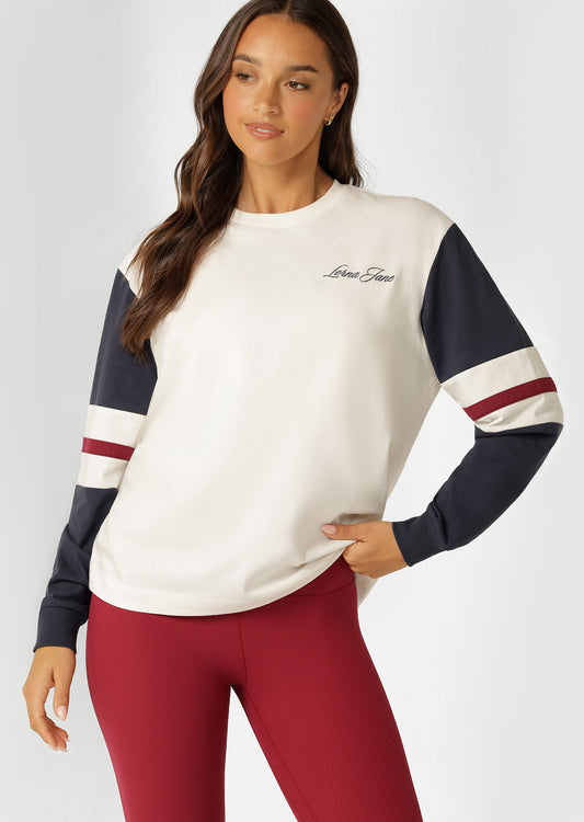 Lorna Jane Varsity Long Sleeve T-Shirt - Porcelain