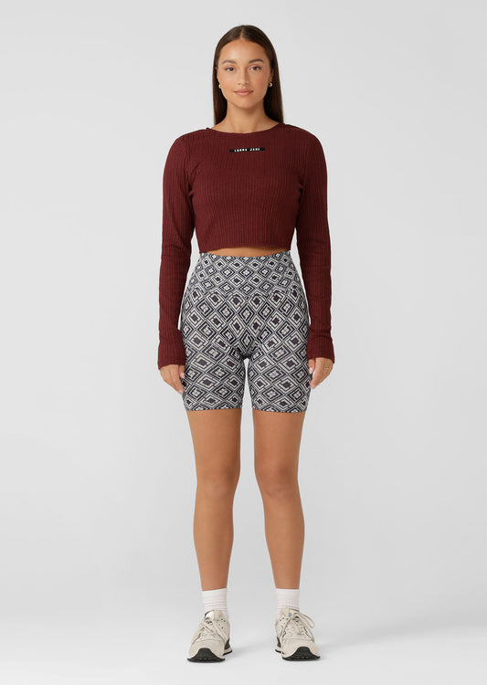 Lorna Jane Volley Rib Long Sleeve Top - Maroon