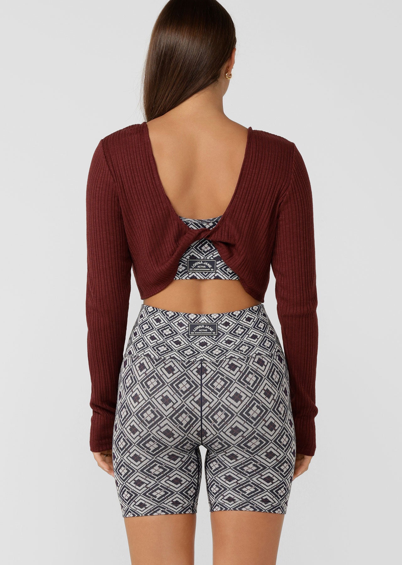 Lorna Jane Volley Rib Long Sleeve Top - Maroon