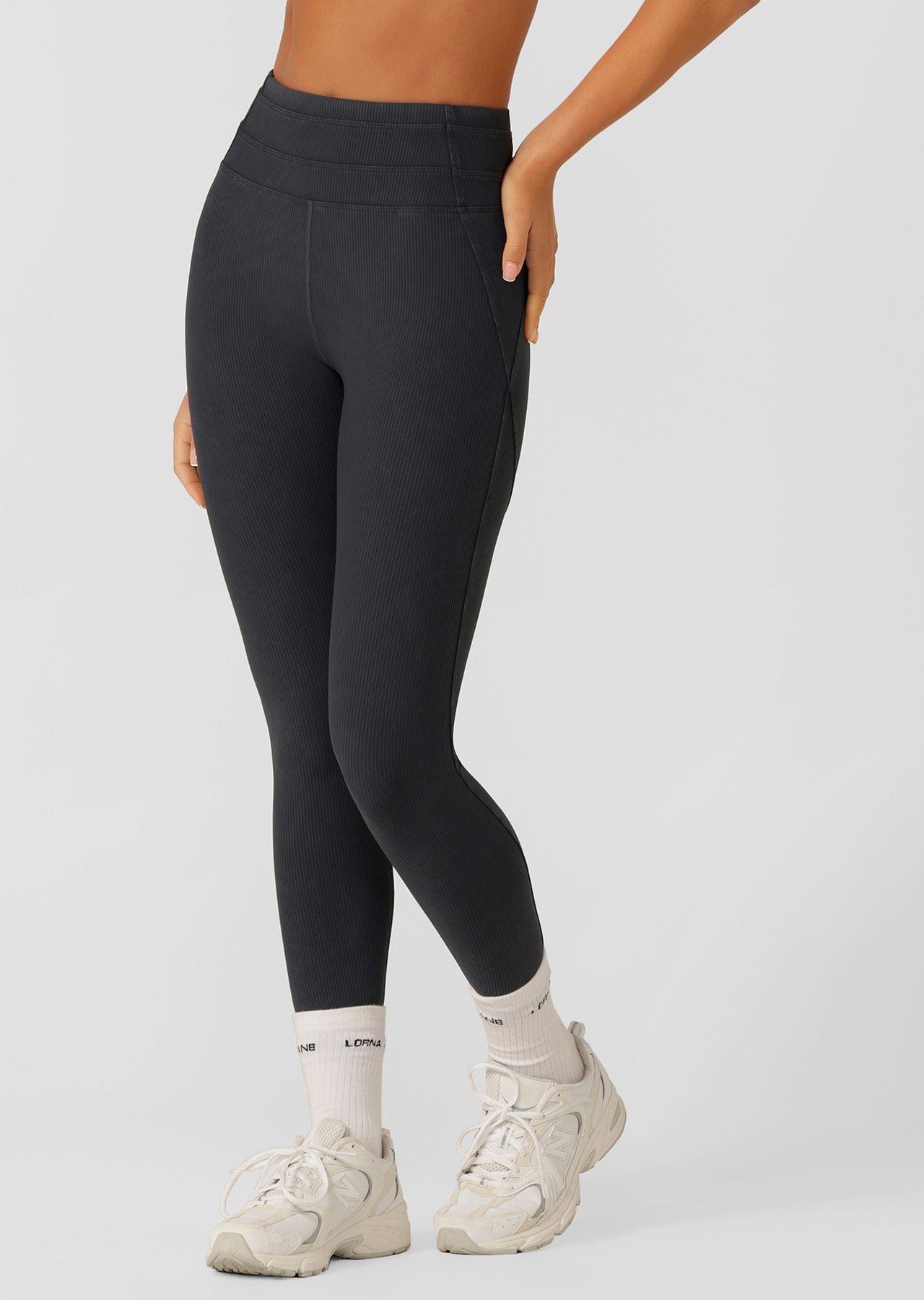 Lorna Jane Amplify Washed Rib Ankle Biter Leggings - Washed Black