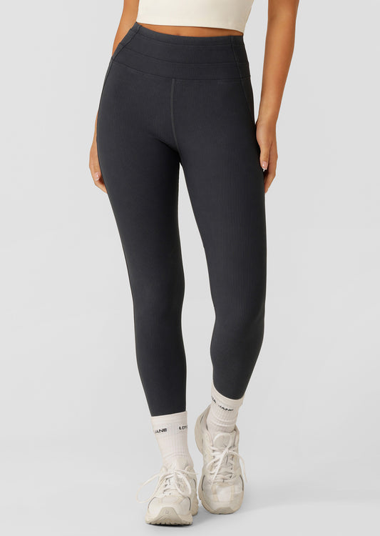 Lorna Jane Amplify Washed Rib Ankle Biter Leggings - Washed Black