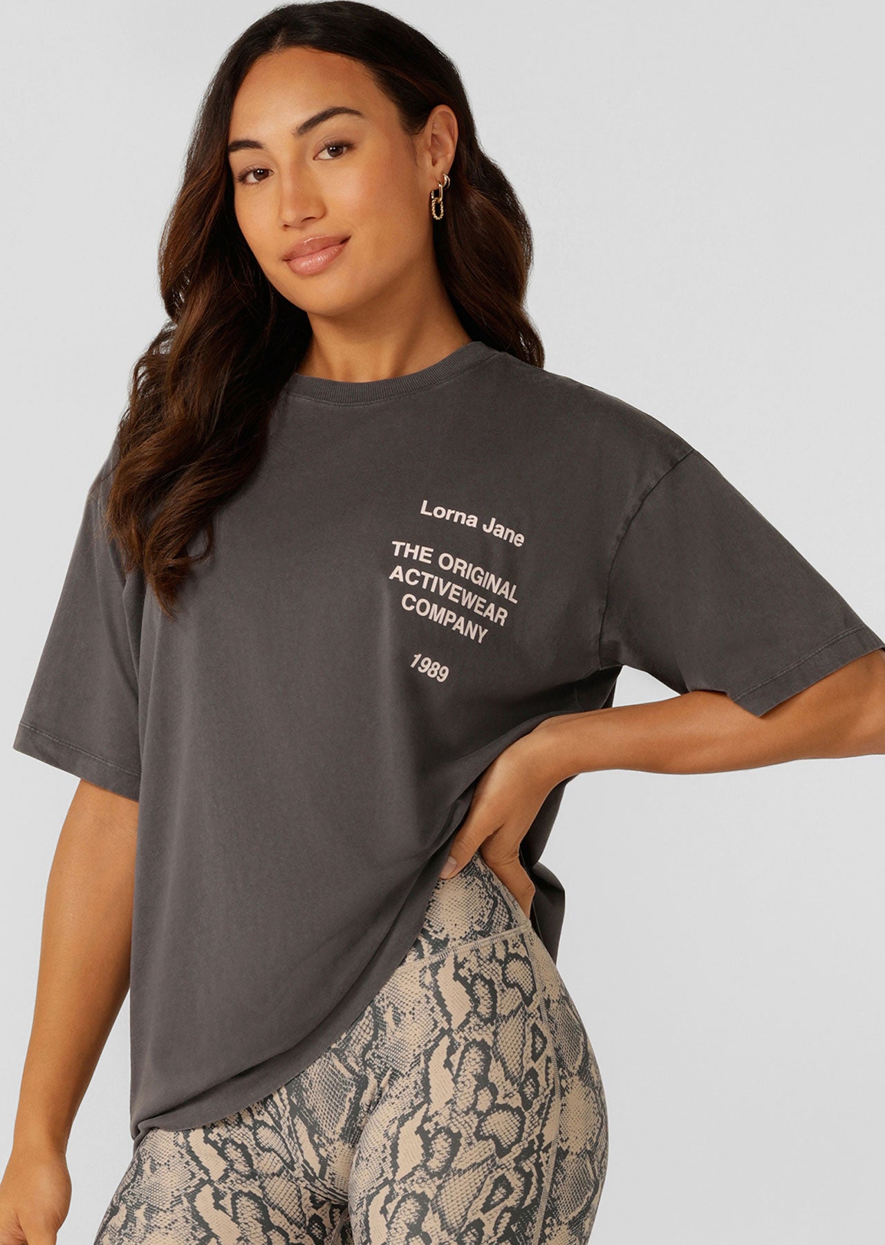 Lorna Jane Original Activewear Washed Logo T-Shirt - Washed Titanium