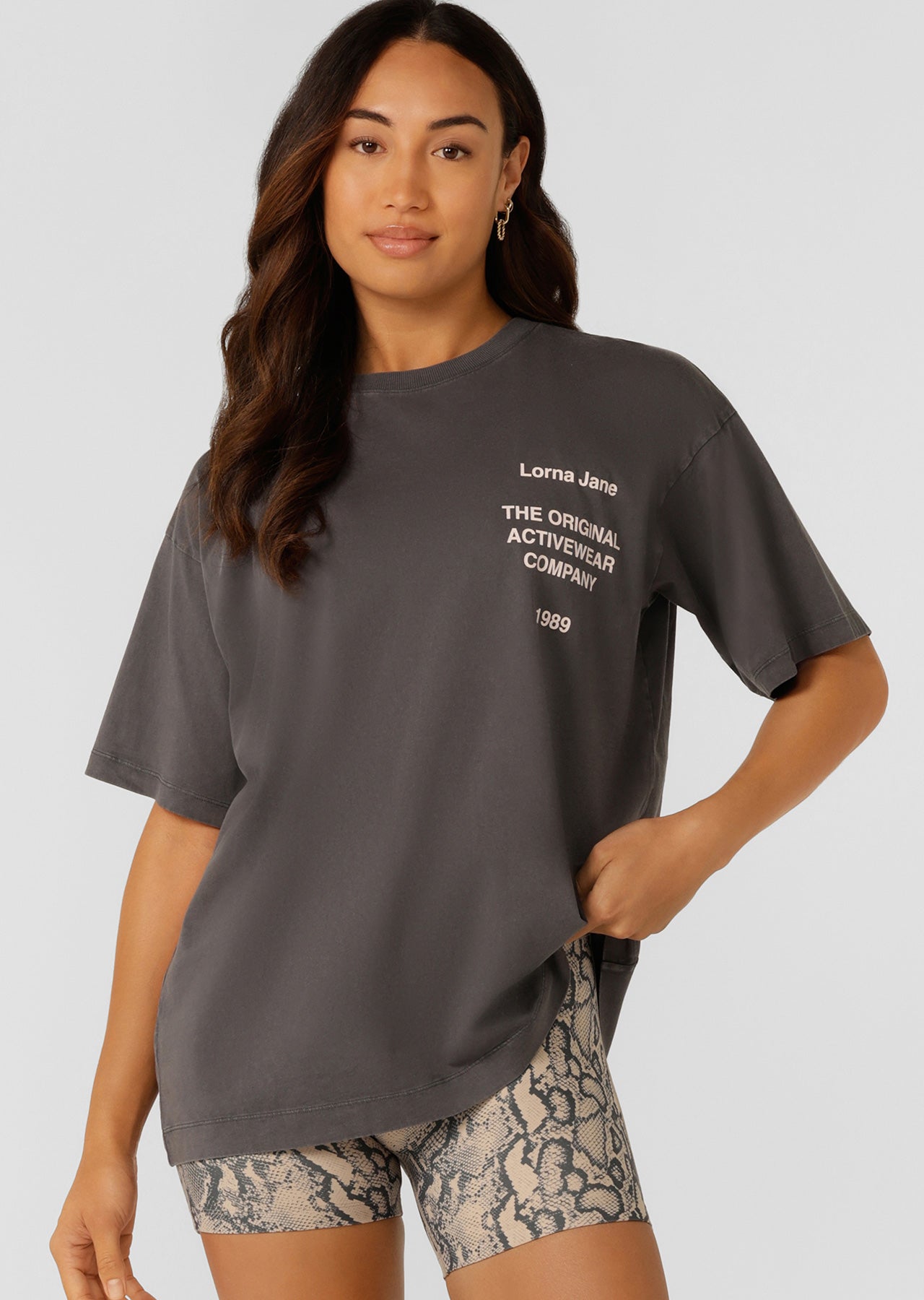 Lorna Jane Original Activewear Washed Logo T-Shirt - Washed Titanium