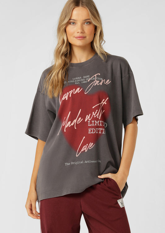 Lorna Jane LJ With Love Boyfriend T-Shirt - Washed Titanium