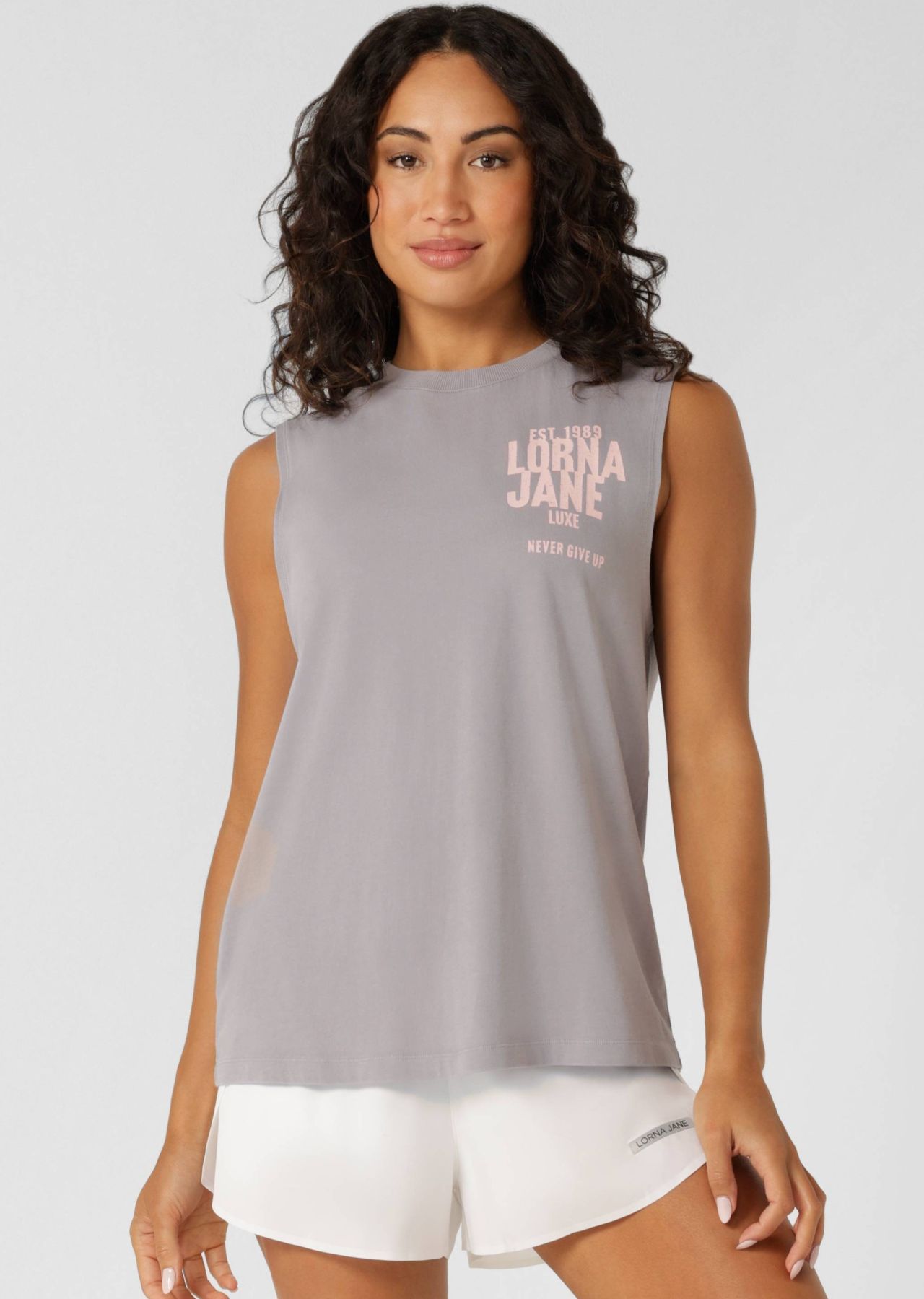 Lorna Jane Never Give Up Washed Tank - Washed Dark Concrete Grey