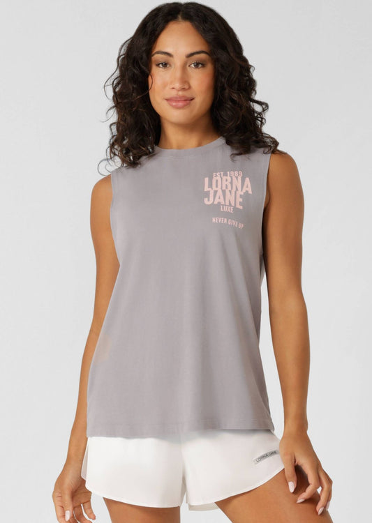 Lorna Jane Never Give Up Washed Tank - Washed Dark Concrete Grey