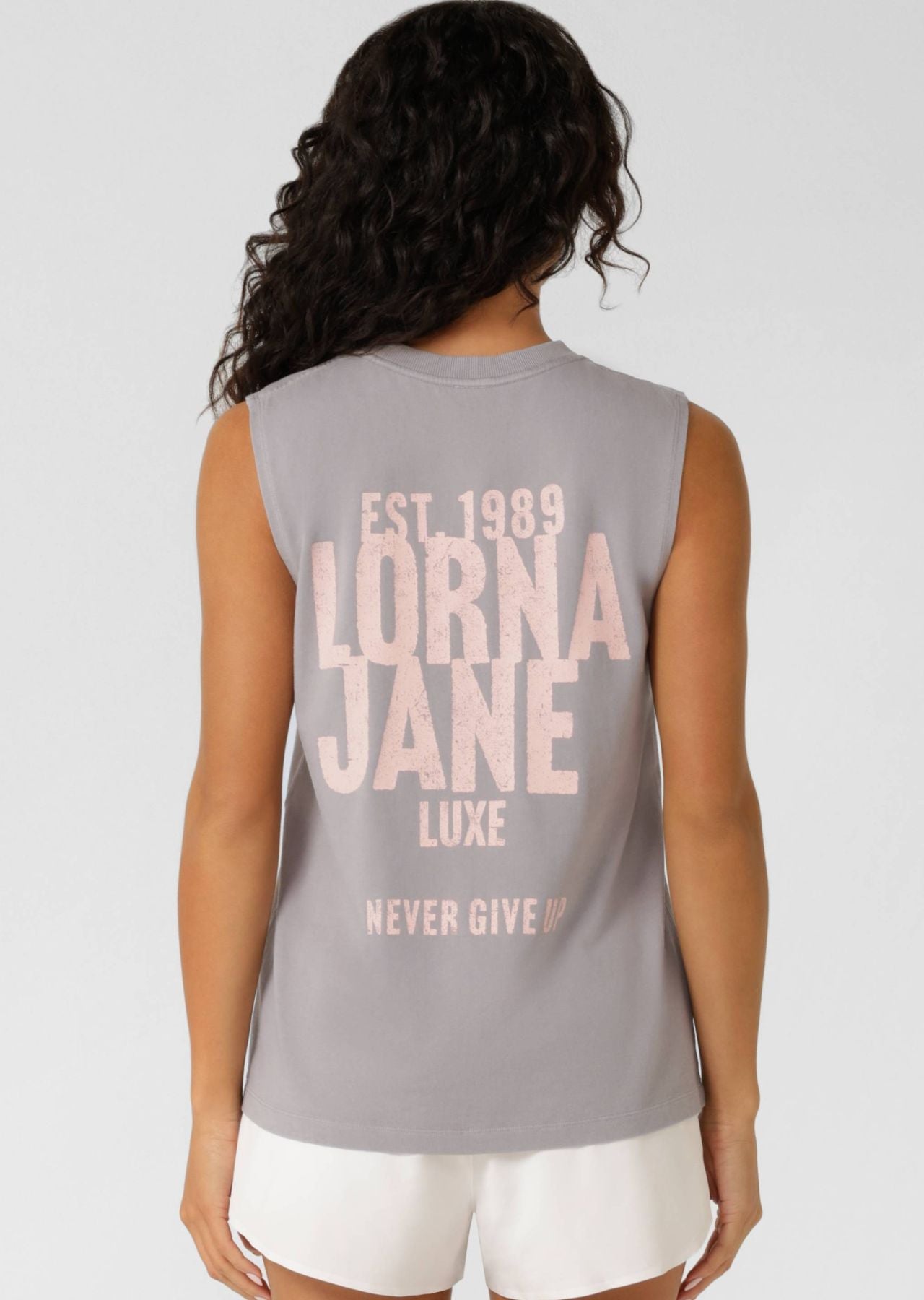 Lorna Jane Never Give Up Washed Tank - Washed Dark Concrete Grey