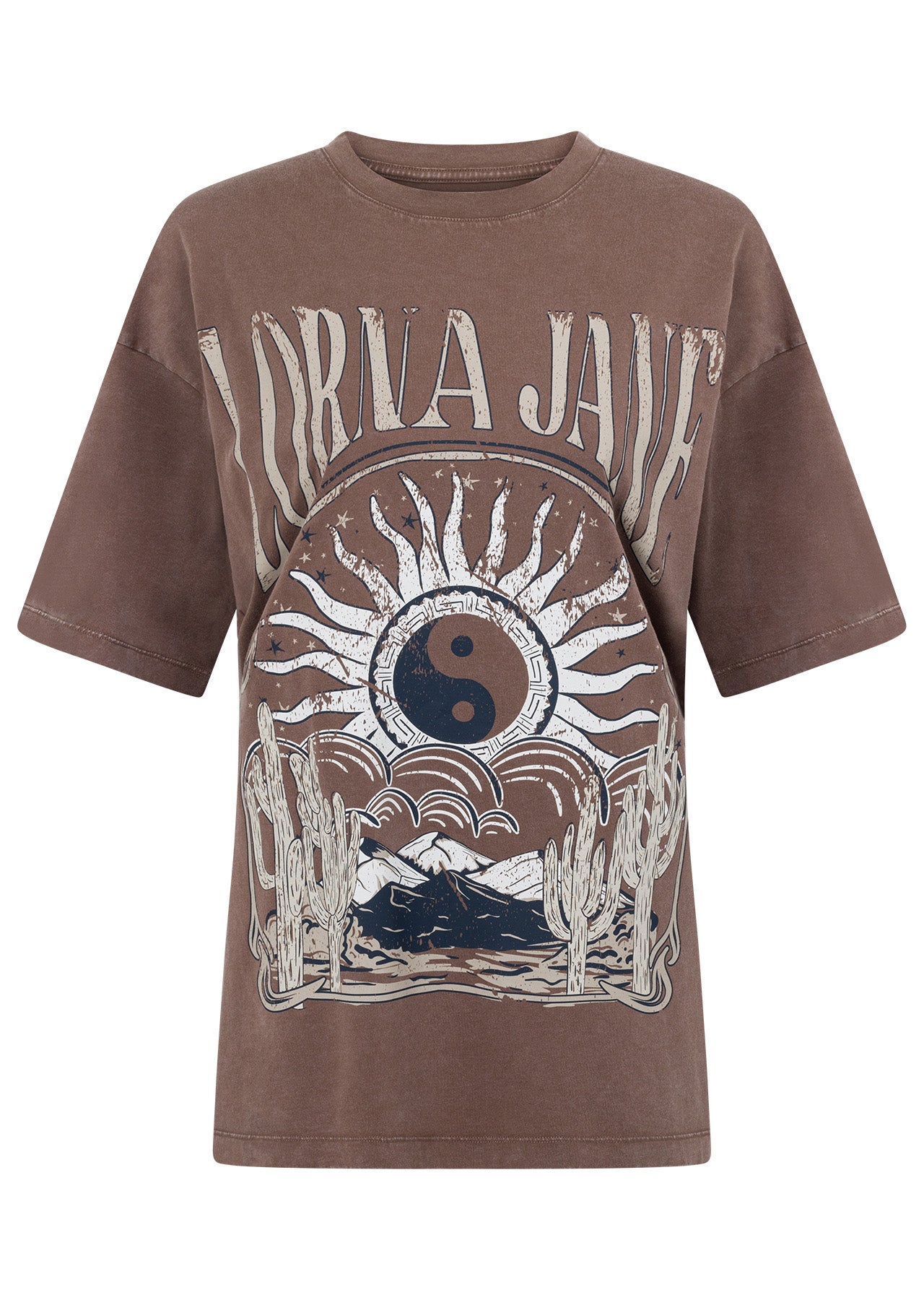 Lorna Jane Yin Yang Boyfriend Washed Tee - Washed Chocolate