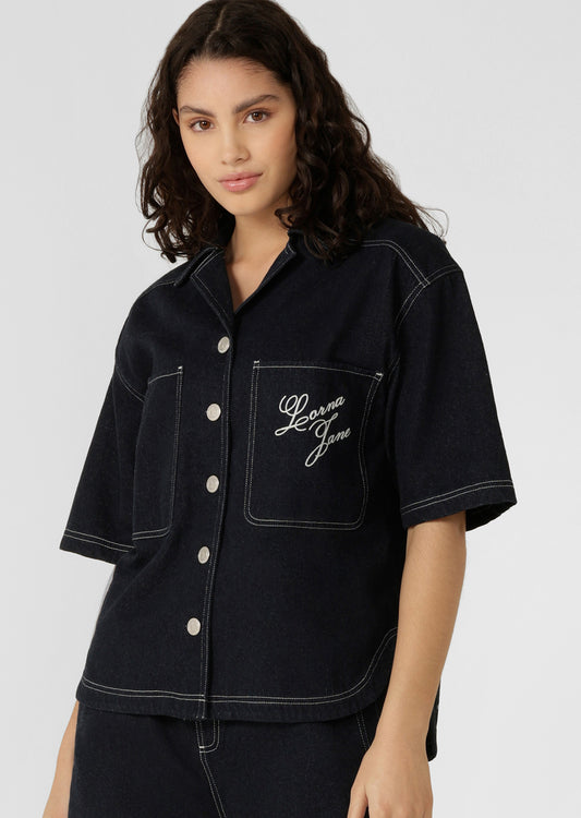 Lorna Jane Off Duty Denim Overshirt - French Navy